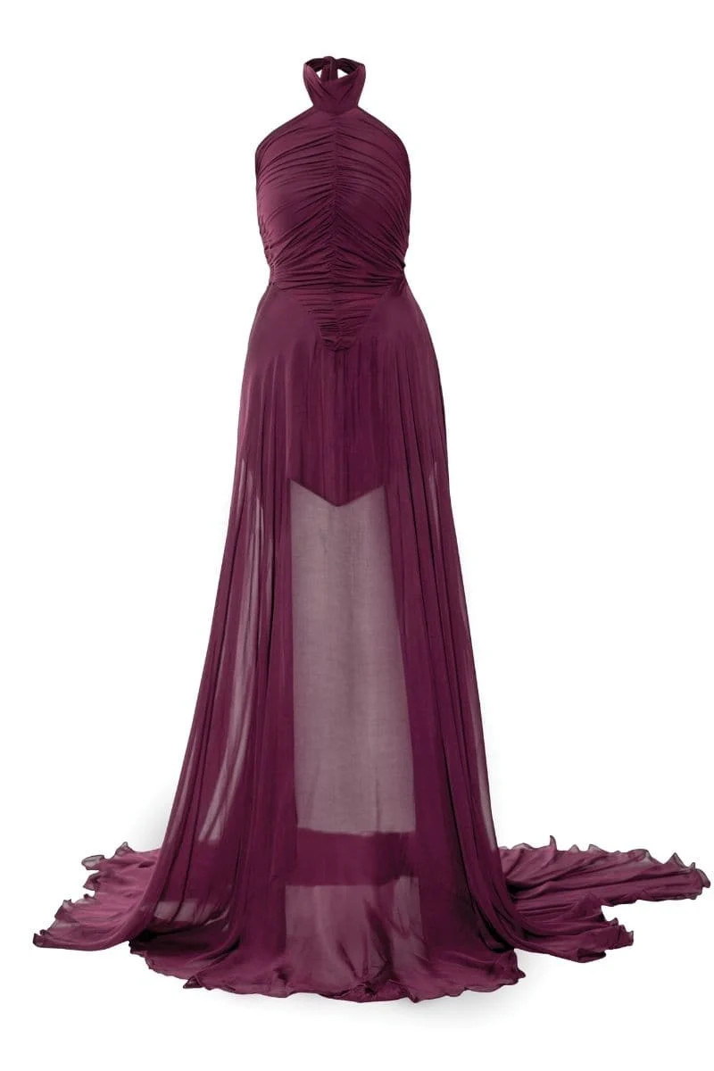 KERSTIN WINE FLARED GOWN | Deme By Gabriella | CULT MIA | CULT MIA UK LTD