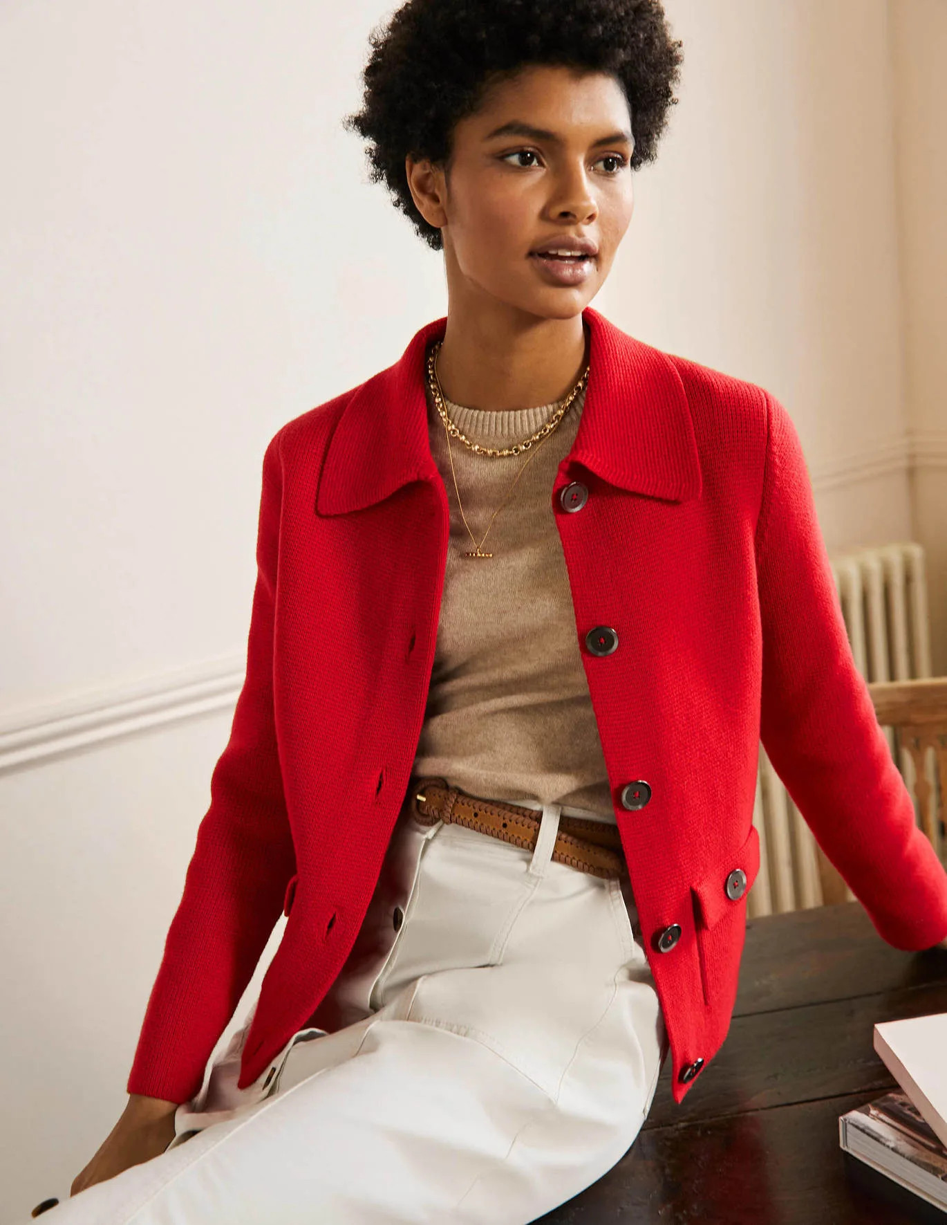 Cropped Collared Cardigan - Ivory | Boden US | Boden (US)