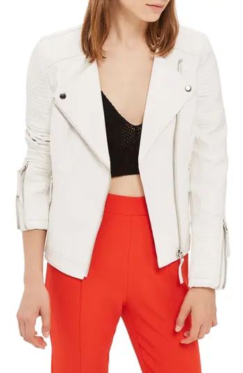 Women's Topshop Luna Faux Leather Biker Jacket, Size 2 US (fits like 0) - White | Nordstrom