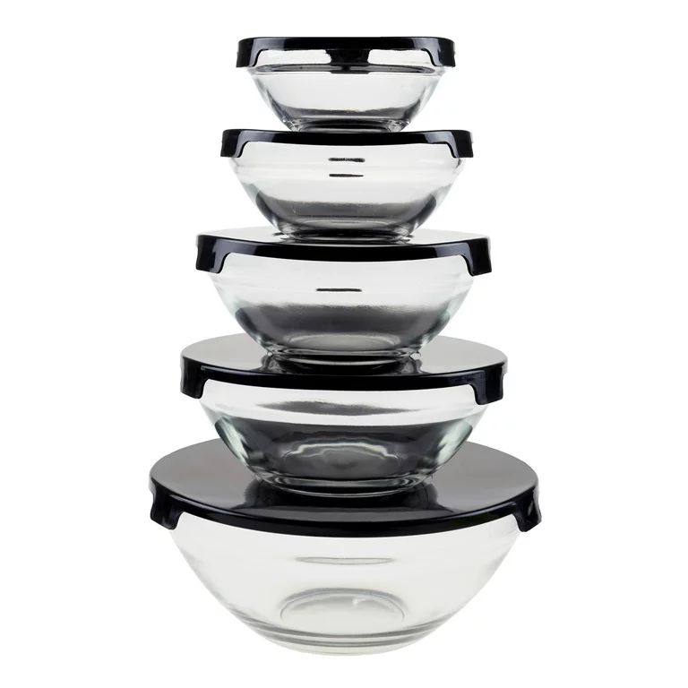 Glass Food Storage Containers with Snap Lids 10 Pieces Set by Chef Buddy (Black) - Walmart.com | Walmart (US)