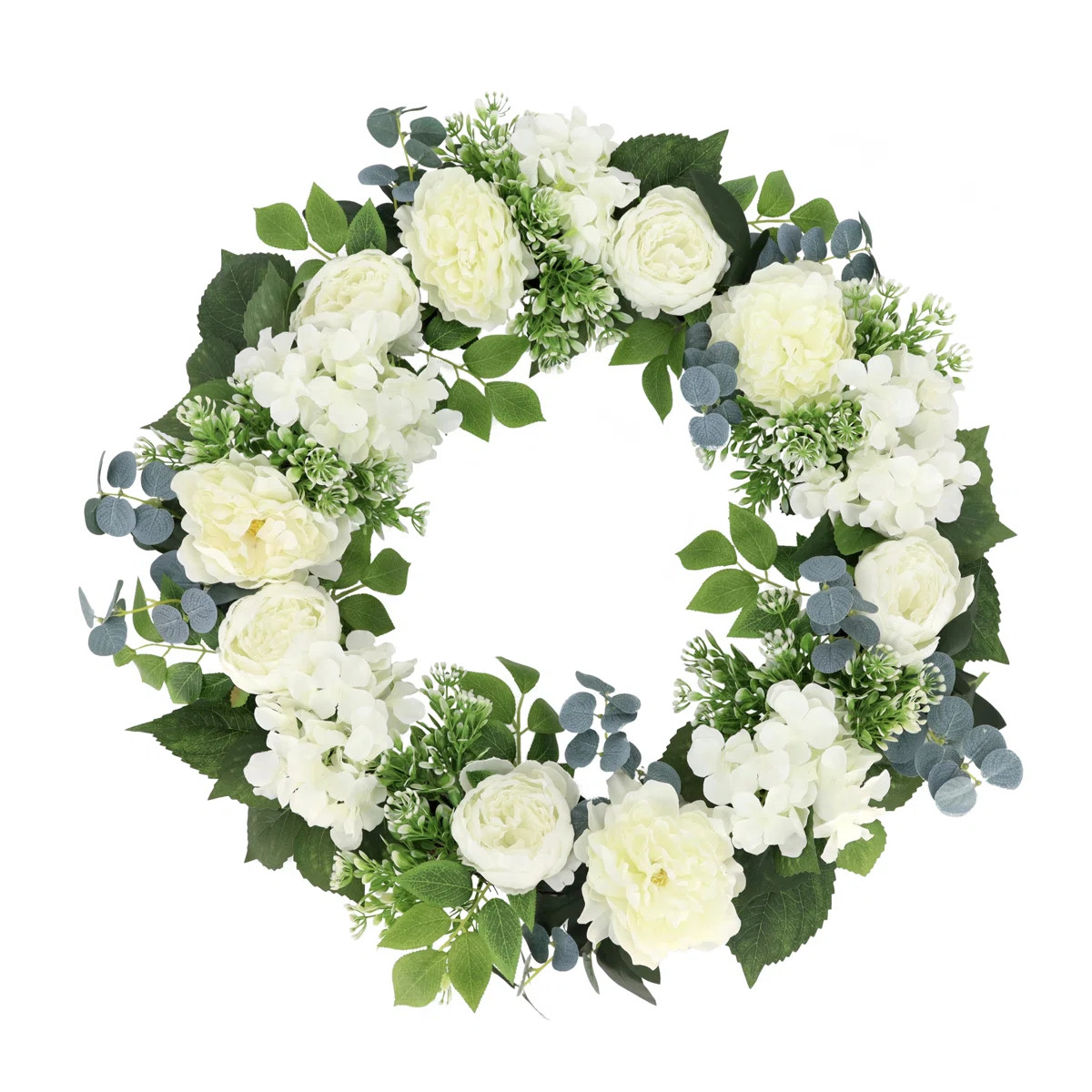 26" Artificial Peony Hydrangea & Rose Floral Spring Wreath | Wayfair North America