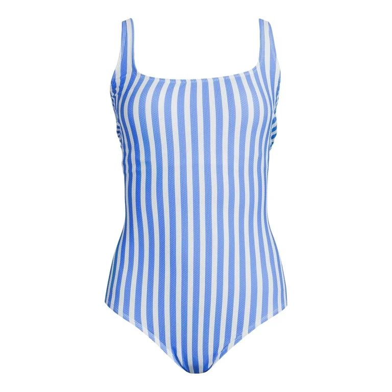 Time and Tru Women's Pique Square Neck One Piece Swimsuit, Sizes XS-3X | Walmart (US)