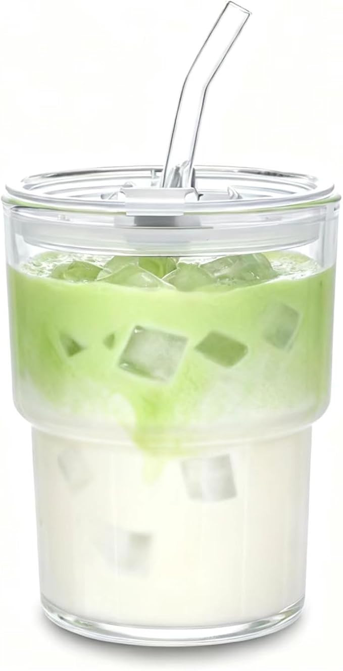 13oz Glass Tumbler with Straw and Lid Sealed, Carry On Reusable Iced Coffee Cups,Thick Wall Glass... | Amazon (US)
