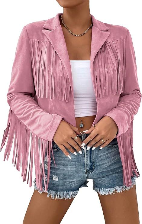 WDIRARA Women's Fringe Drop Shoulder Long Sleeve Button Down Casual Shacket Jacket | Amazon (US)
