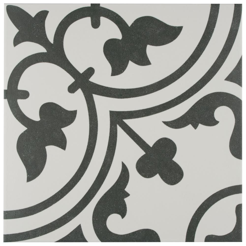 Arte White Encaustic 9-3/4 in. x 9-3/4 in. Porcelain Floor and Wall Tile (11.11 sq. ft. / case) | The Home Depot