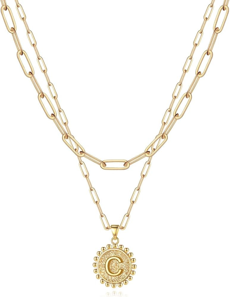 Yoosteel Gold Initial Necklaces for Women Girls, 14K Gold Plated Dainty Layering Paperclip Link C... | Amazon (US)