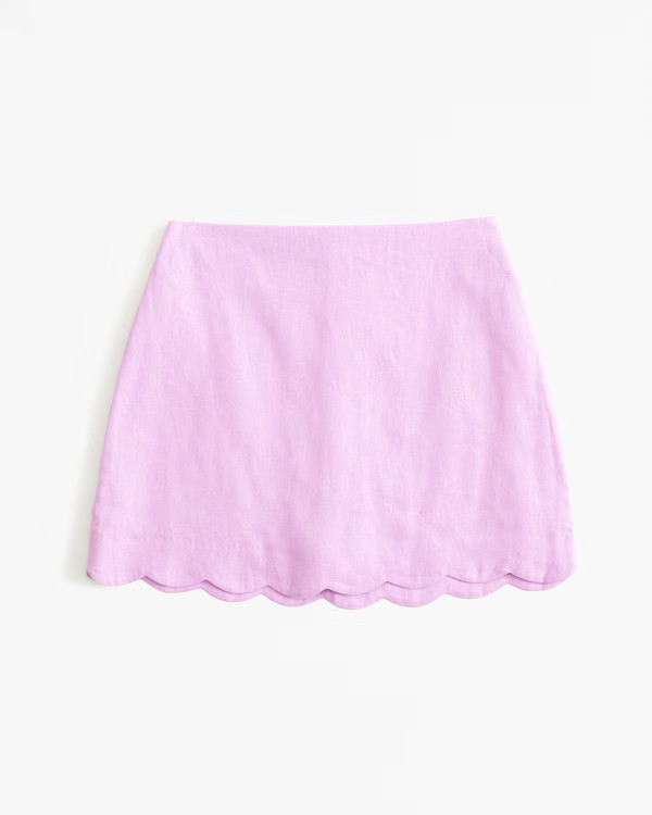 Premium Linen Scallop-Hem Mini Skort | Abercrombie & Fitch (US)