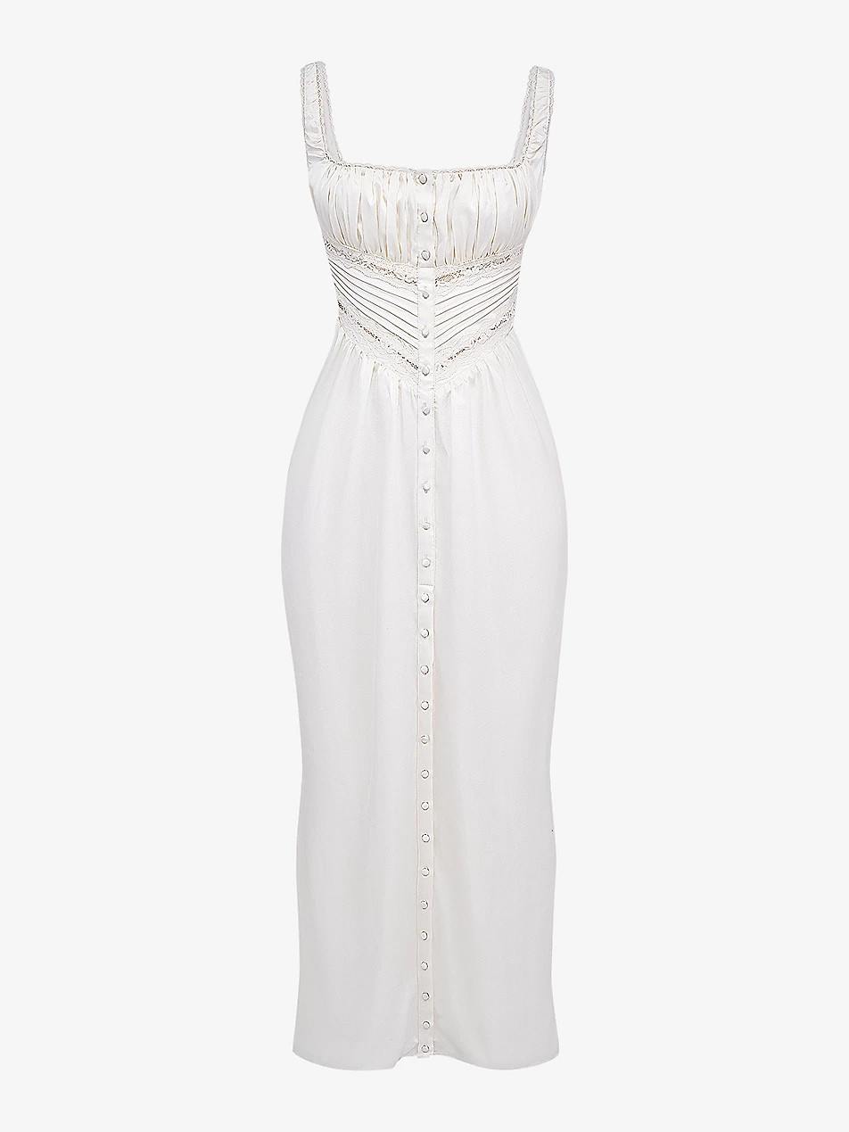 Illiana scalloped-trim bodice-top stretch-silk maxi dress | Selfridges