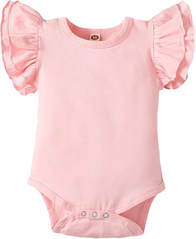 Sanpersonlin Baby Girl Solid Color Romper Infant Ruffle Sleeve Bodysuit One Piece Outfit Toddler ... | Amazon (US)