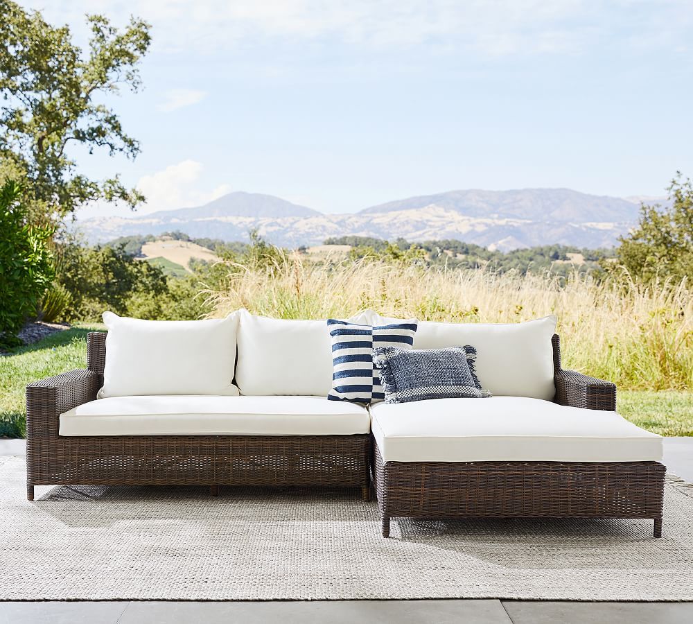 Torrey All-Weather Wicker 2-Piece Square Arm Double Chaise Loveseat Sectional | Pottery Barn (US)