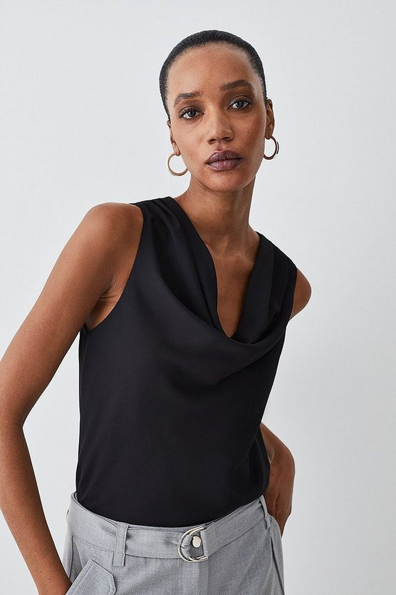 Georgette Cowl Neck Woven Blouse | Karen Millen UK + IE + DE + NL