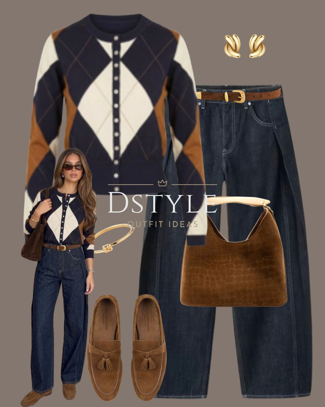 Pair a fitted argyle cardigan with wide-leg dark denim, suede loafers, and a structured shoulder bag for an effortlessly chic preppy look.

Tags: argyle cardigan, preppy style, fall outfit, suede loafers, wide leg jeans

#LTKootd #LTKWorkwear