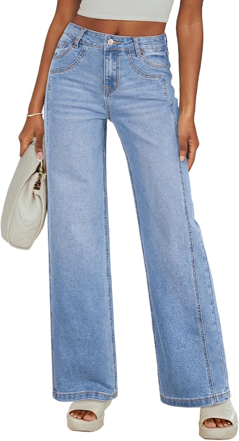 Sidefeel Women's Wide Leg Jeans High Waisted Stretchy Denim Pants | Amazon (US)