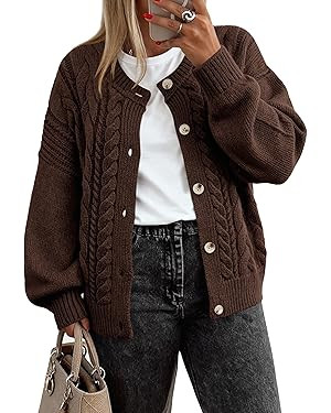 BTFBM Chunky Cardigan Sweaters for Women Fall Fashion 2025 Button Long Sleeve Loose Cable Knit Wi... | Amazon (US)