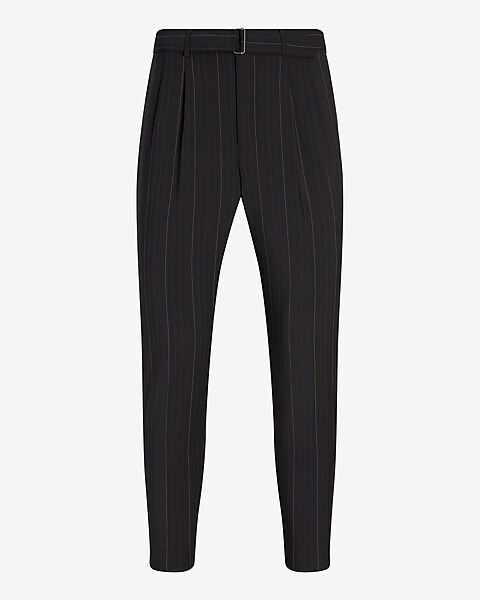 Slim Black Striped Belted Wool-Blend Modern Tech Dress Pant | Express