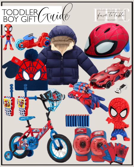 Toddler Boy Gift Guide. Follow @farmtotablecreations on Instagram for more inspiration. Huffy Marvel Spidey & His Amazing Friends 12” Kid’s Bike with Training Wheels, Quick Connect Assembly, Red. BELL Super Hero Helmet. Limited-time deal: BELL Marvel Spider-Man Bike Horn. LAVIQK 1-7 Years Winter Coats for Toddlers Baby Boys Girls with Removable Fur Hooded Down Jacket Warm Fleece Coat Outerwear. Marvel Spider-Man Toddler Winter Hat for Boys and Toddler Mittens for Boys Set, Toddler Boys Beanie Hat and Toddler Gloves. DRAVF Spider Gloves Man Web Shooter Toy for Kids, Spider Kids Plastic Cosplay Launcher Glove Hero Movie Launcher with Wrist Toy Set Funny Decorate Children Funny Educational Toys Wrist Launcher. Mattel Marvel Hot Wheels Spider-Man Web-Car Set with Toy Character Car and Launcher, Kid-Activated Movement Includes Focusing Eyes (Amazon Exclusive). NITELUO Spider Pop Fidget Toy Silicone Stress Reliever, Large Size 11 inch , 11.8 inches Perfect for Kid Adults Friend Puzzle Game, Birthday Party Favors, School Rewards, Festival Gift. eKids Spidey and His Amazing Friends Toy Walkie Talkies for Kids, Indoor and Outdoor Toys for Kids and Fans of Spiderman Toys for Boys. Limited-time deal: Spidey and His Amazing Friends, 4-Inch Scale Spidey Action Figure with Toy Motorcycle, Marvel Preschool Toys for 3 Year Old Boys and Girls and Up. Amazon Christmas Gifts. Toddler Boy Christmas. Amazon Finds. 

#LTKkids #LTKfindsunder50 #LTKGiftGuide