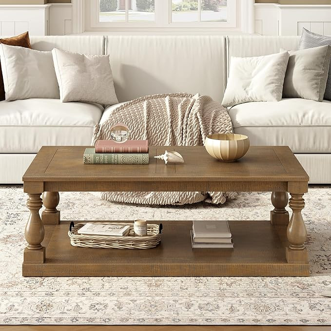 P PURLOVE Living Room Coffee Table, Wooden Coffee Table with Storage, Modern Living Room Receptio... | Amazon (US)