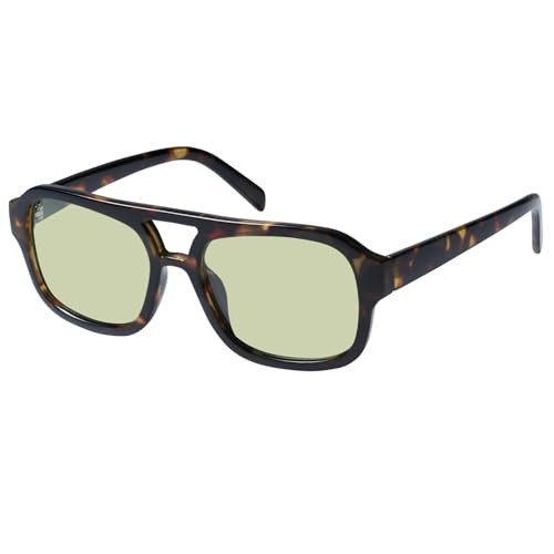 mosanana Retro Square Aviator 70s Sunglasses for Women Vintage Trendy Cute Narrow Small Face rectangle Tortoise Frame Green Lens MS52362 | Amazon (US)