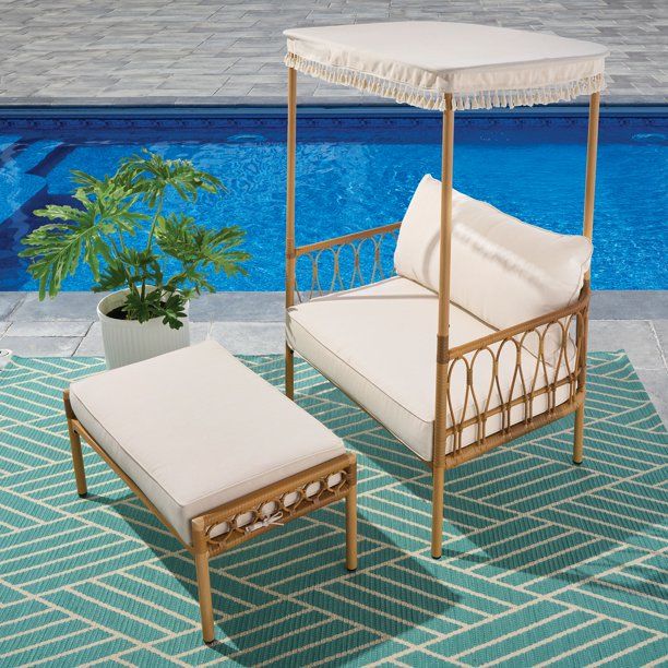 Better Homes & Gardens Willow Sage 2 Piece All-Weather Wicker Outdoor Canopy Chair and Ottoman Se... | Walmart (US)