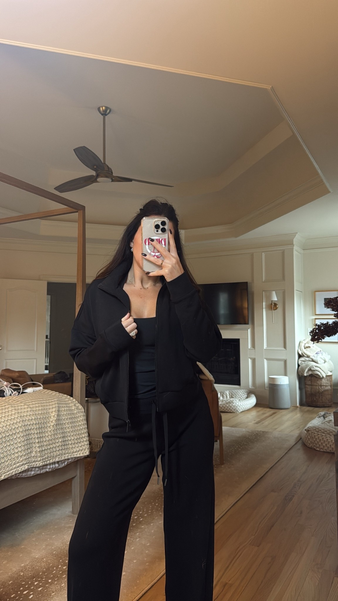 Travel outfit details - M in full zip M in pants 