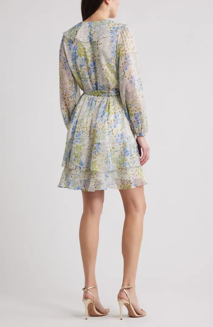 Chelsea28 Floral Ruffle Trim Long Sleeve Chiffon Minidress | Nordstromrack | Nordstrom Rack