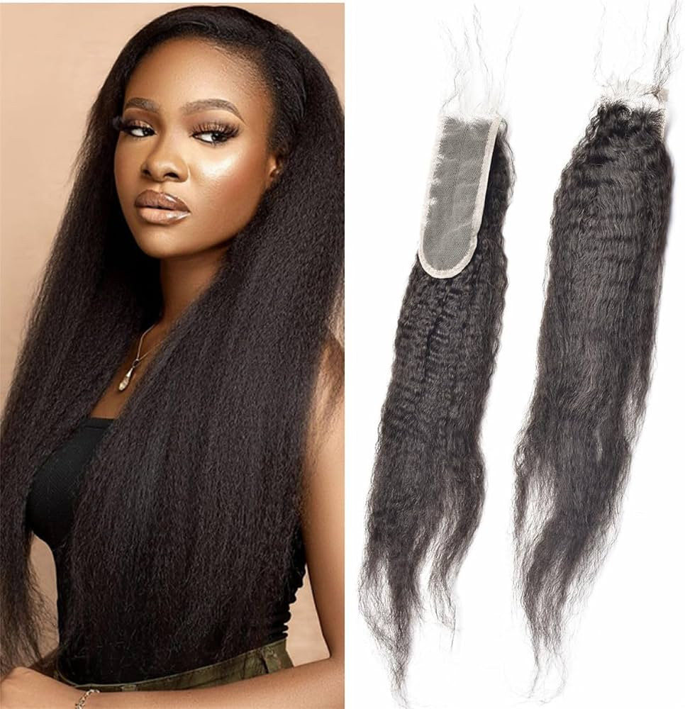 Brazilian Kinky Straight 2x6 Lace Closure 100% Unprocessed Human Virgin Hair Coarse Italy Yaki Pr... | Amazon (US)