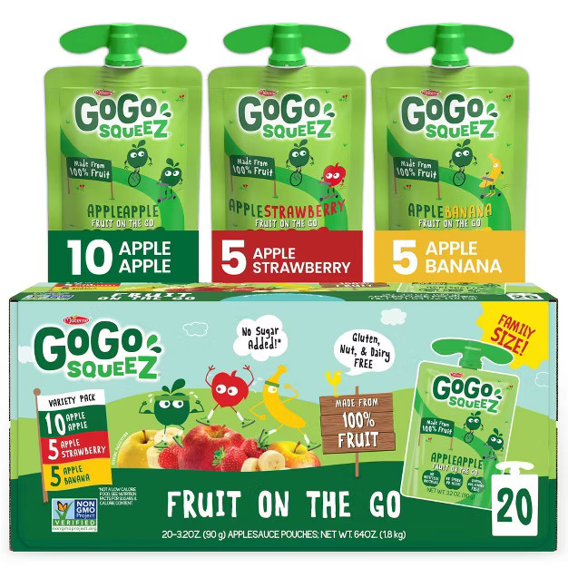 GoGo squeeZ Applesauce, Variety Apple/Banana/Strawberry - 3.2oz/20ct | Target