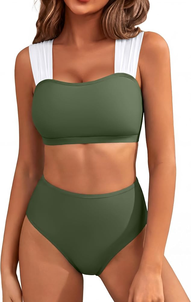 Blooming Jelly Women High Waisted Bikini Sets Color Block Tummy Control Swimsuits Retro Square Ne... | Amazon (US)