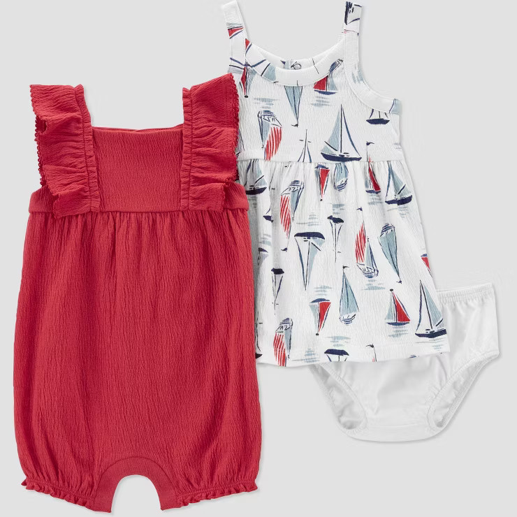 Carter's Just One You®️ Baby Girls' Sailboat Romper - Red/White | Target