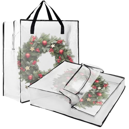2 PCS Wreath Storage Container - 25 inch Christmas Wreath Storage Bag for Holiday Decorations, Container for Home Storage Durable Polyester with Handles | Amazon (US)