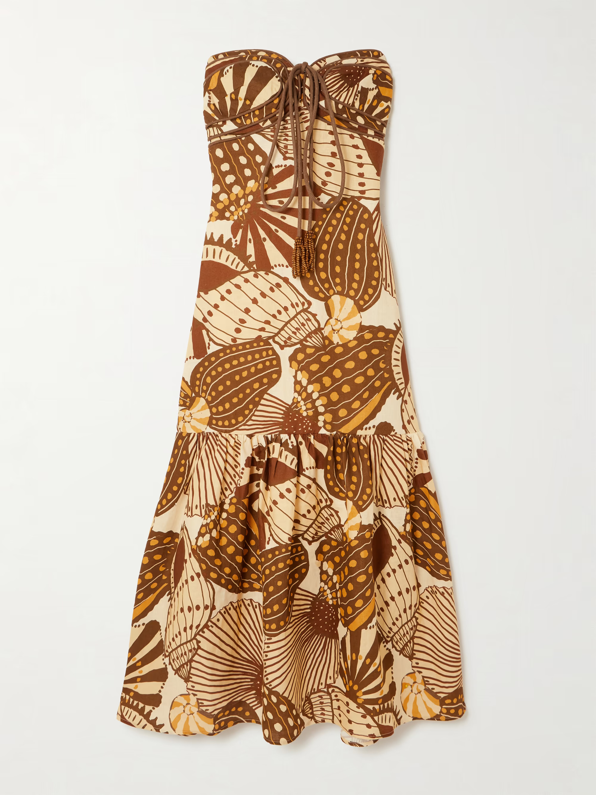 Tasseled shirred printed linen halterneck maxi dress | NET-A-PORTER (UK & EU)