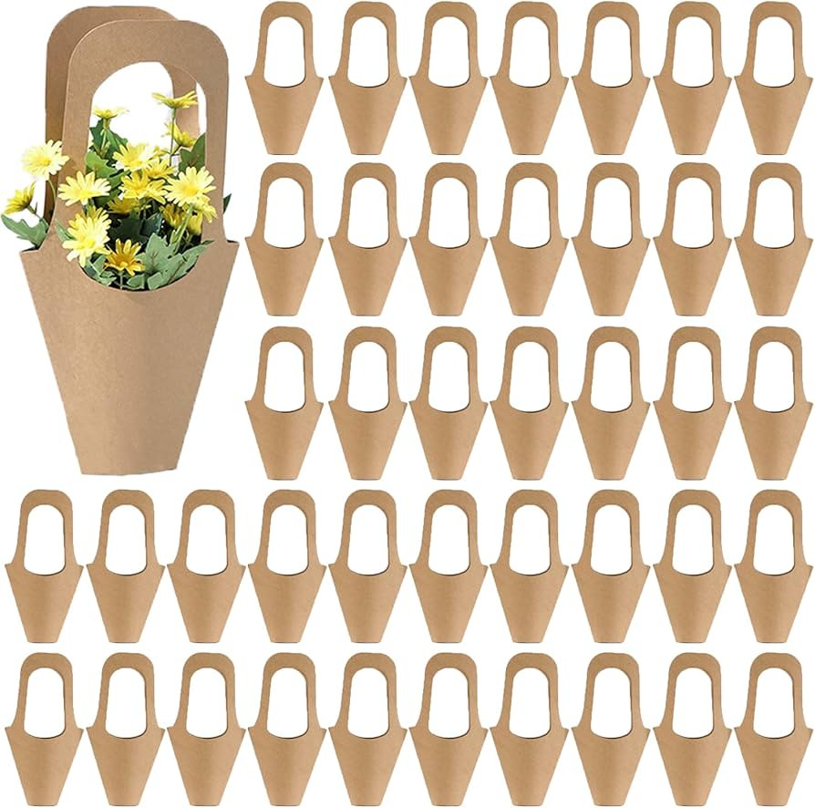 Tergy 50Packs Kraft Paper Flowers Gift Bags Brown Hanging Bouquet Wrapping Bags for Home Decorati... | Amazon (US)