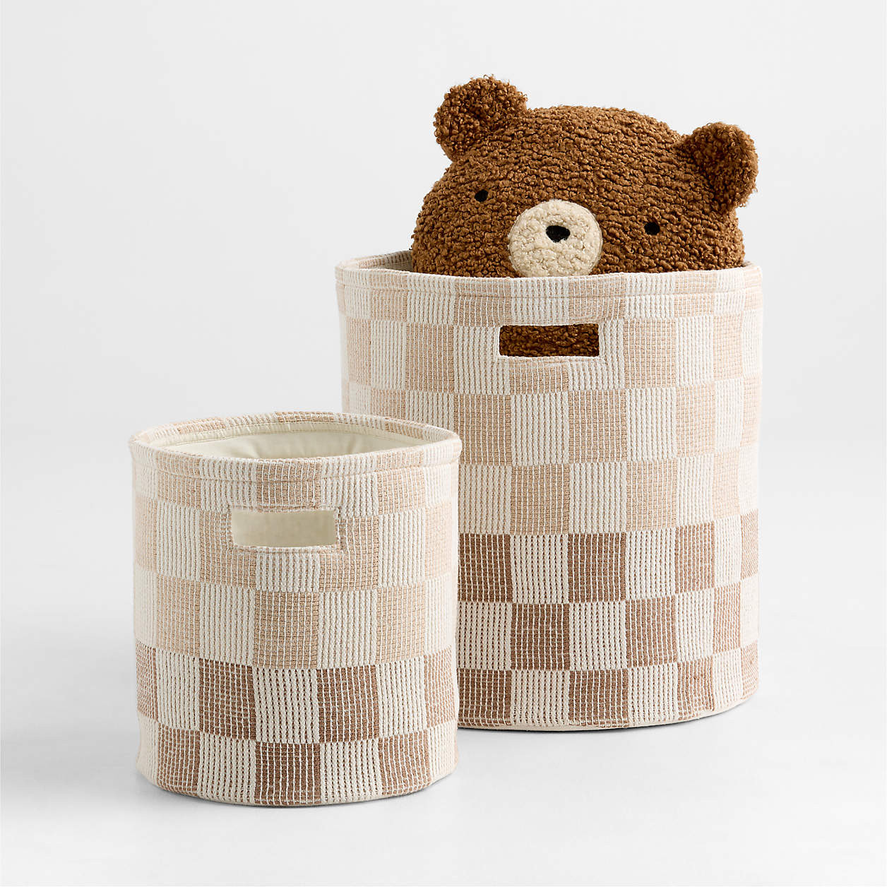 Hopscotch Tan Checkerboard Large Floor Storage Bin + Reviews | Crate & Kids | Crate & Barrel