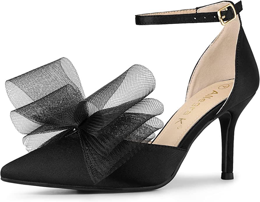 Amazon.com | Allegra K Women's Bow Tie Ankle Strap Stiletto High Black Heels Pumps 7 M US | Pumps | Amazon (US)