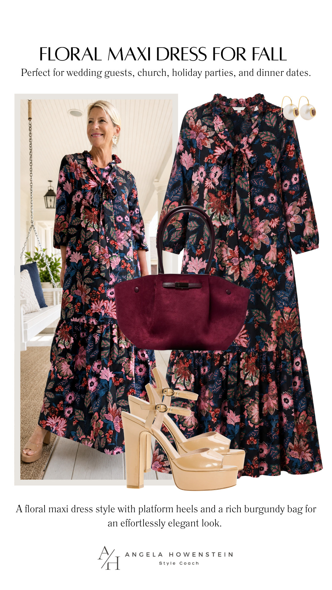 This floral maxi dress is one of those timeless pieces that always makes you feel put together. The feminine tie neckline, flowy silhouette, and rich floral print make it perfect for fall weddings, church, holiday gatherings, wine tastings, or dinner out. Add a statement bag and platform heels to complete the look.

👩‍💻 LTK PRO TIPS
❤️ Heart = Support my posts ;-)
🔖 Save = Get sale & restock alerts for the things you love!
📋 Lists = Keep favorites organized (List ideas: Christmas, Birthdays, and Vacations!)
📲 Share = Send lists and products to a friend (or your daughters like me).
💬 Comment = Ask me anything, and I’ll answer. ;-) 

 #LTKootd #LTKOver40 #LTKWedding