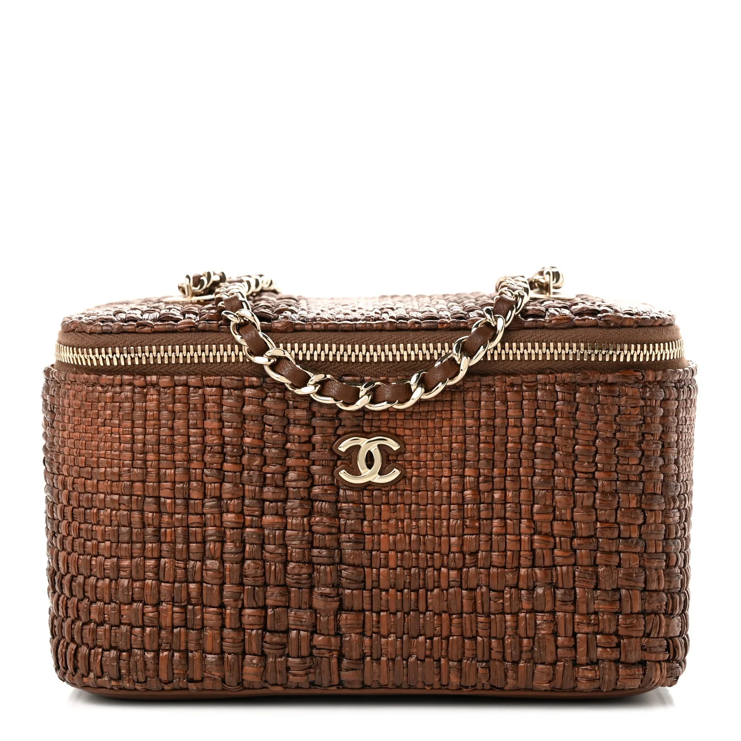 Chanel Braided Raffia Vanity Case With Chain Brown 1943795 | FASHIONPHILE (US)