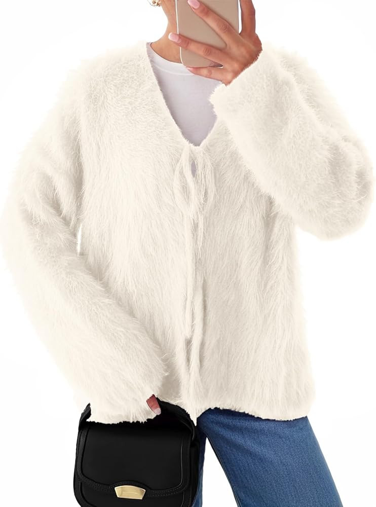 LILLUSORY Women Chunky Cardigan Sweater Fall Oversized Cozy Bow Tie Front Outfit V Neck Trendy Fa... | Amazon (US)