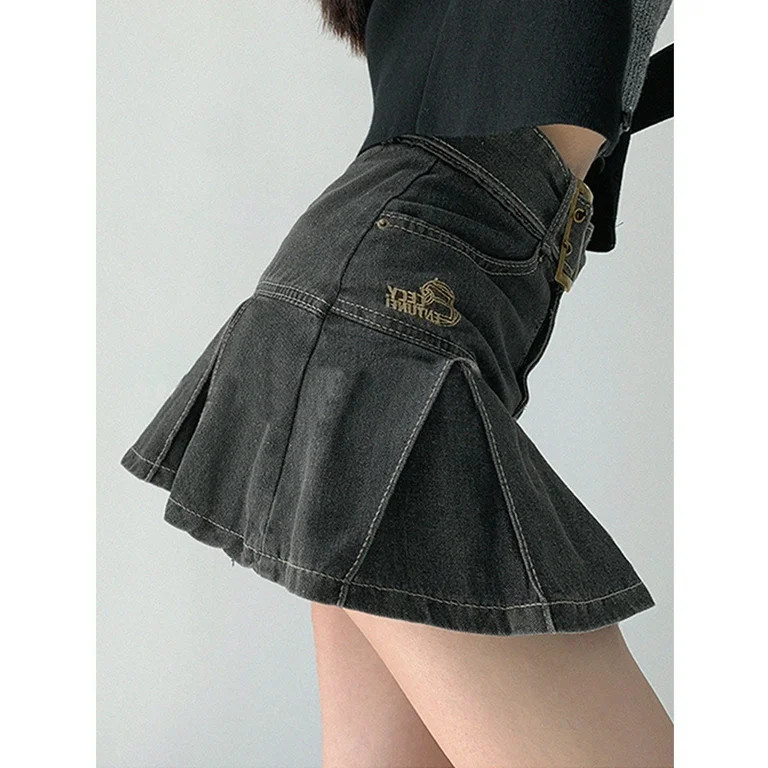 New Pure Want Large Fat Women‘s Denim Short Skirt for Summer with Niche Spice Pleated Skirt  Fe... | Walmart (US)