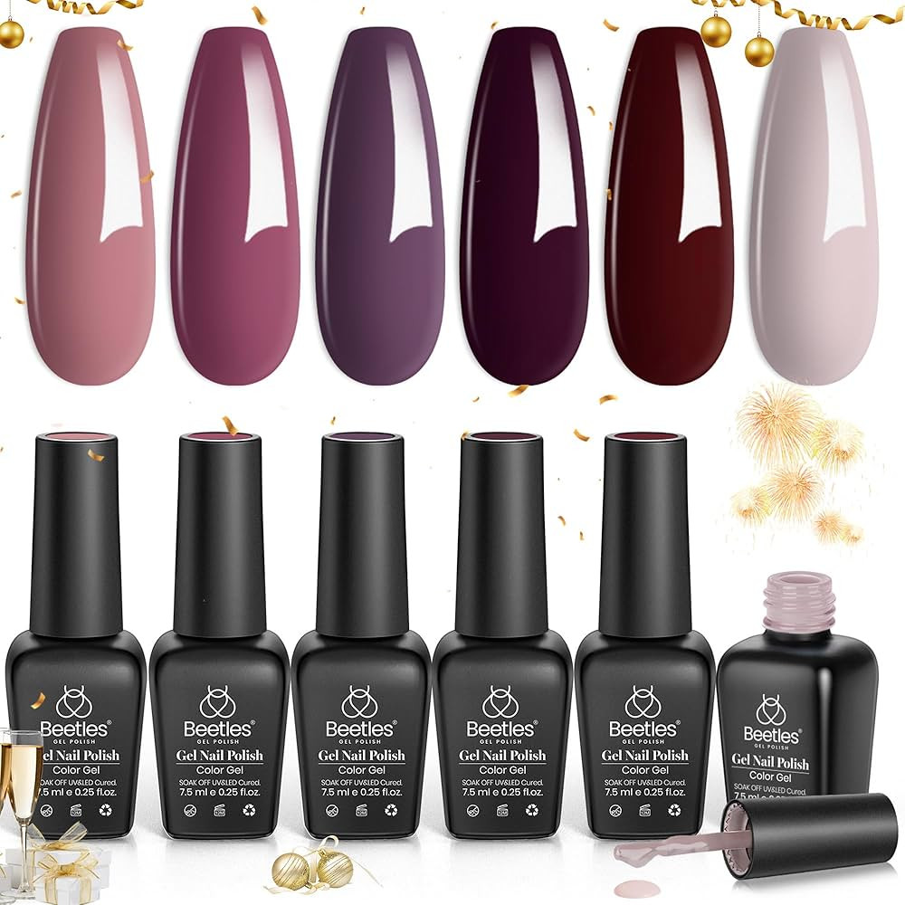 Beetles Fall Winter Gel Nail Polish Set Burgundy Red Winter Gel Nail Polish Soak Off Nail Uv Lamp... | Amazon (US)
