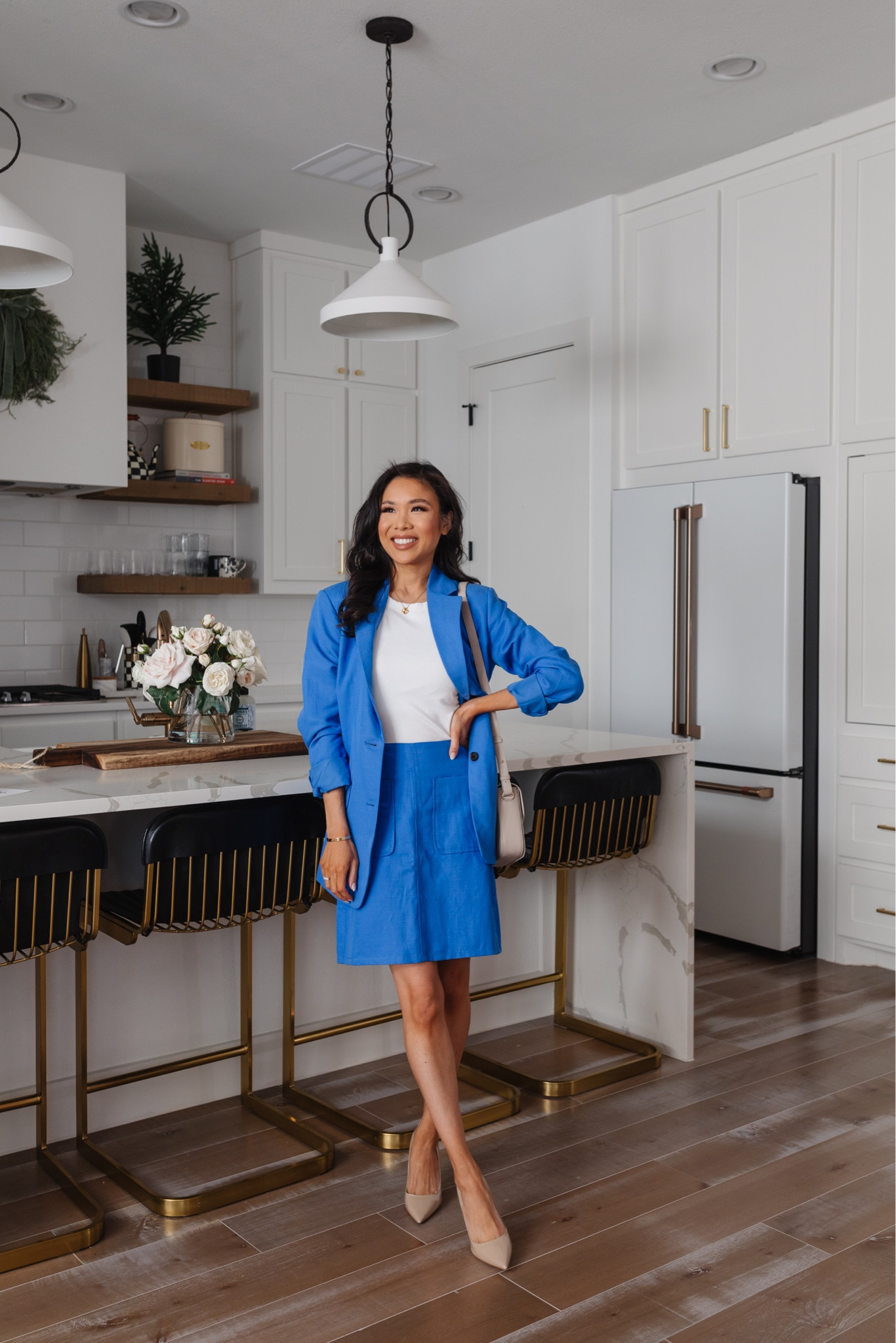 Monochromatic skirt suit in vibrant blue color that is a must have for spring workwear! I love the vibrancy and that it is a linen blend material. I have it in size 0 but definitely recommend sizing down 2 sizes because it runs large. Would be perfect to mix and match, too! 

#LTKSeasonal #LTKworkwear #LTKstyletip