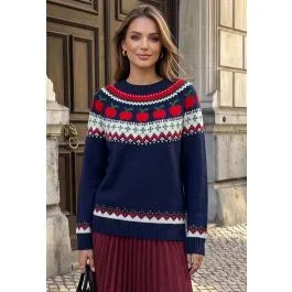 Apple Delight Long Sleeves Knit Sweater in Navy | Chicwish