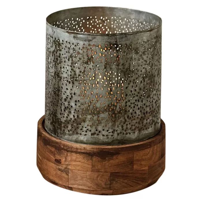 Metal with Wood Base Hurricane Candle Holder - 3R Studios | Target