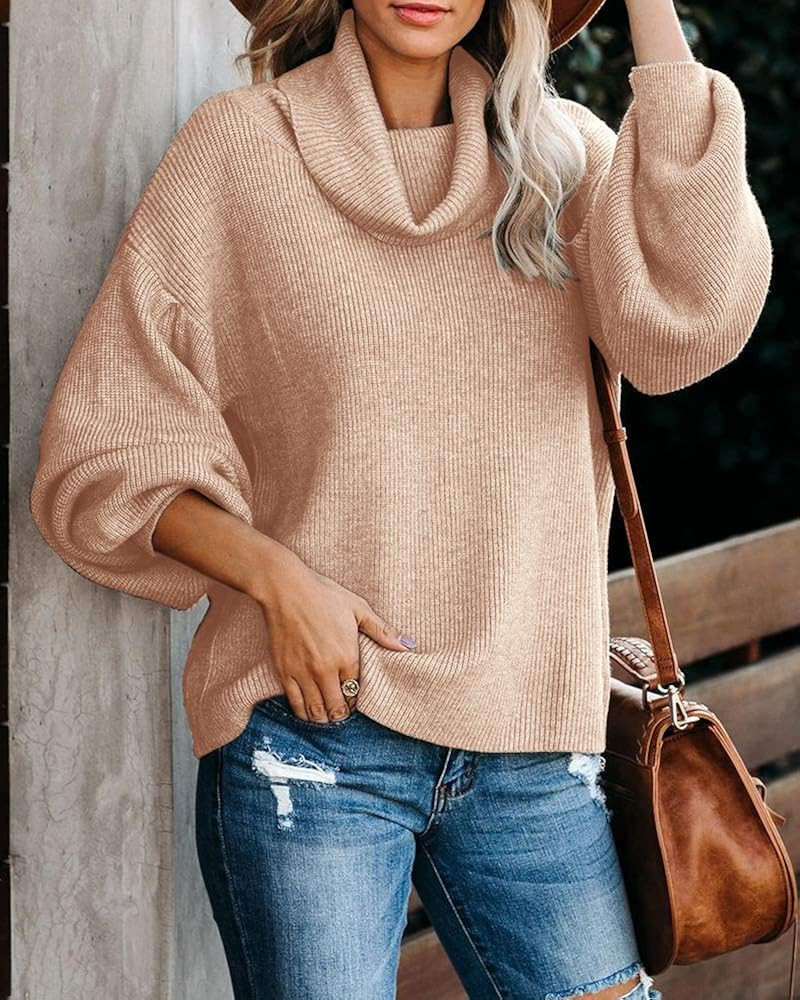 Saodimallsu Womens Oversized Cowl Neck Sweaters Loose Batwing Long Sleeve Slouchy Soft Ribbed Kni... | Amazon (US)