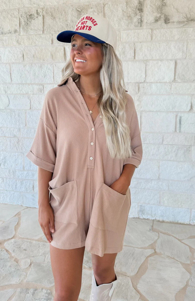 Cassie Ribbed Romper -Almond | CK Squared Boutique