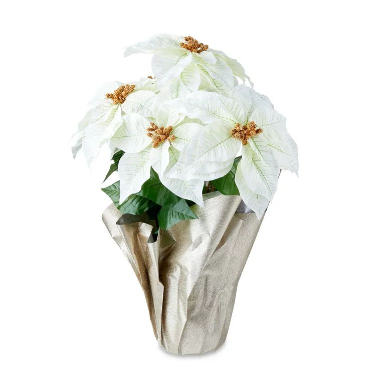 Cream Deluxe Christmas Silk Indoor Poinsettia Pot, 19 in, 19.4 oz, by Holiday Time | Walmart (US)