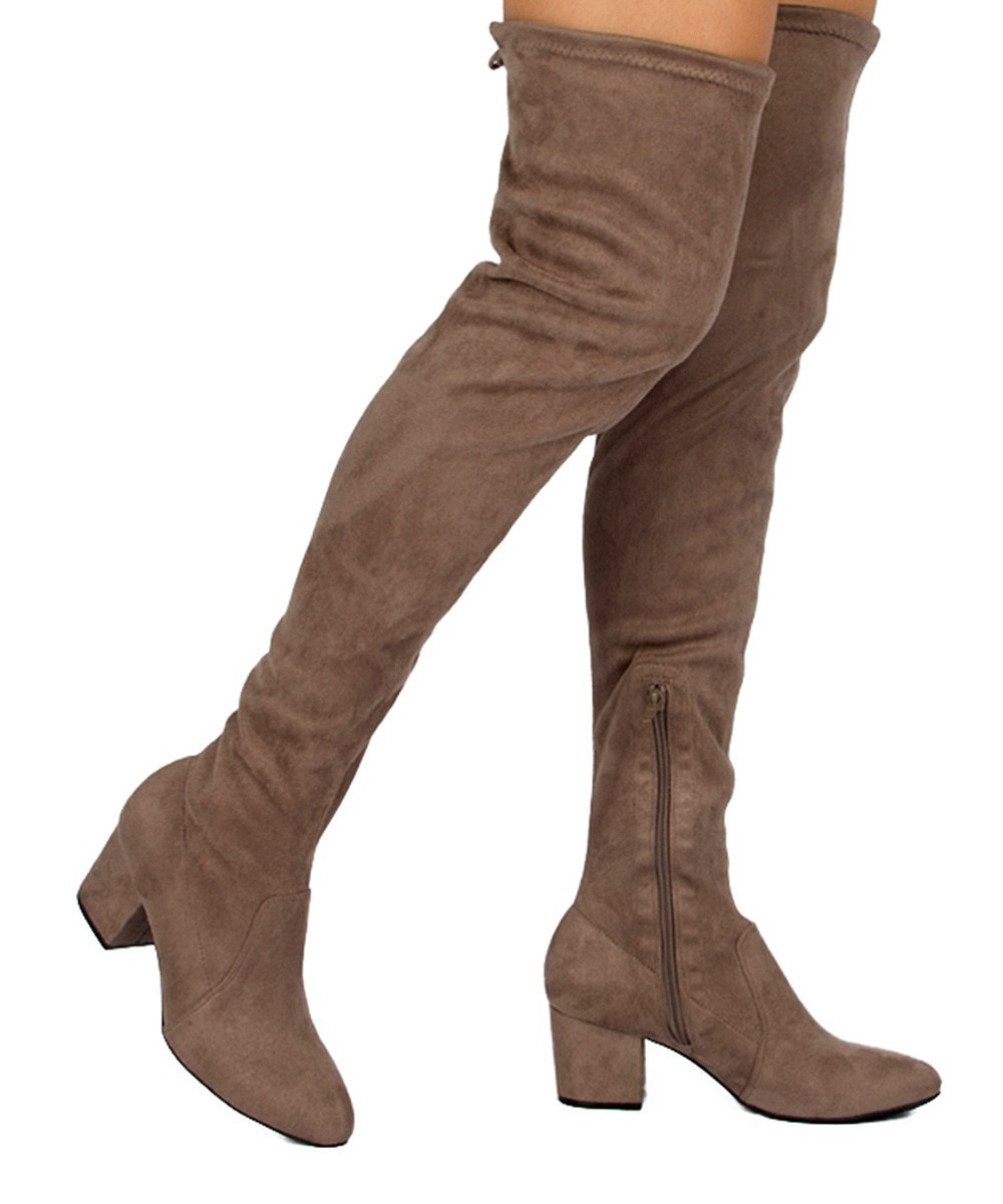 Qupid Women's Casual boots TAUPE - Taupe Skipper Over-The-Knee Boot - Women | Zulily