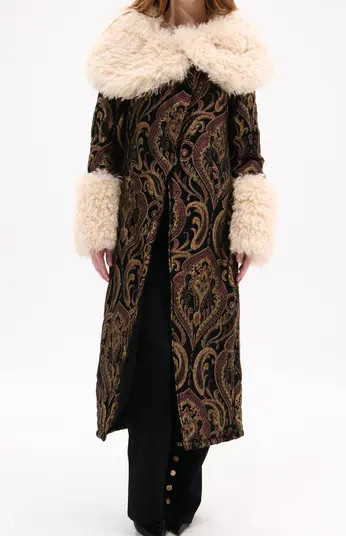 Otelia Jacquard Coat with Faux Fur Trim | Nordstrom