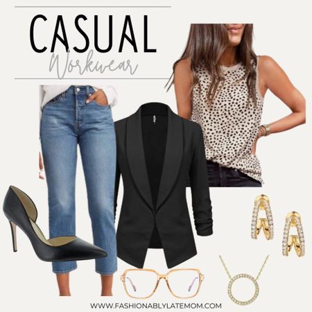 Casual/ basic business fashion! 
Fashionablylatemom 
Dokotoo Womens Leopard Print Tank Tops Crewneck Sleeveless Summer Casual T-Shirts Blouse’s
Lock and Love Women 3/4 Sleeve Blazer Open Front Cardigan Jacket Work Office Blazer
Levi's Women's Premium Wedgie Straight Jeans
Jessica Simpson Women's Prizma Pointed Toe D'Orsay Heels Pumps
PAVOI 14K Gold Plated Sterling Silver Split Hoop Huggie Earrings in Rose Gold, White Gold and Yellow Gold
PAVOI 14K Gold Plated Circle CZ Solitaire Necklace | Elegant Bezel Pendant | Dainty Cubic Zirconia Halo Choker Necklaces for Women
VISOONE Oversized Blue Light Blocking Glasses with Chic Square TR90 Frame and Metal Temple for Women Men REMY

#LTKshoecrush #LTKworkwear #LTKstyletip