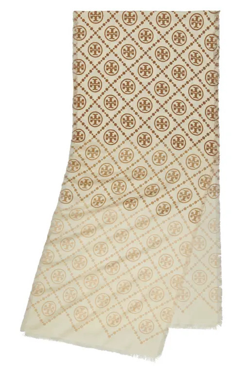 Tory Burch T-Monogram Print Silk Oblong Scarf in Neutral at Nordstrom | Nordstrom