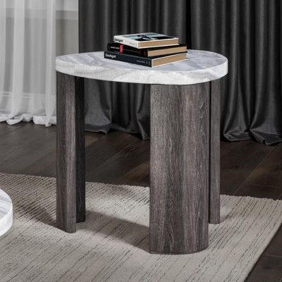 GDFStudio Declan Contemporary Triangle Rubberwood End Table with Hidden Casters, Gray | Target